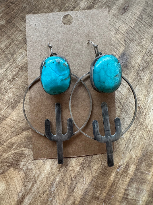 Cactus genuine turquoise earrings