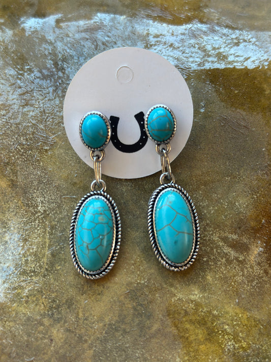 Oval Turquoise with Dangle Stone