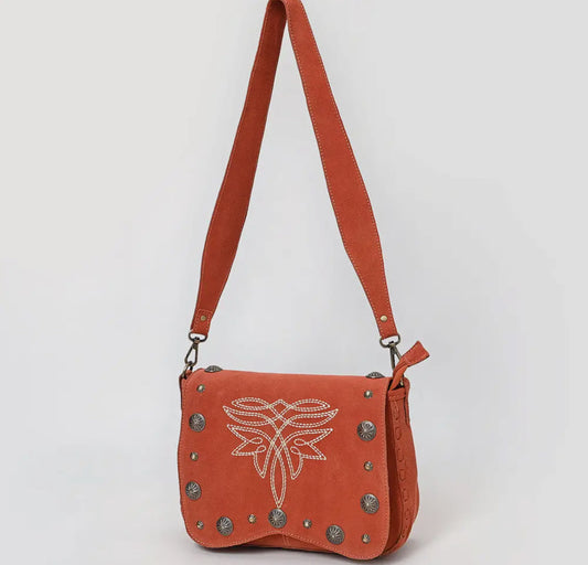 Rust Suede stitching with Concho Crossbody purse