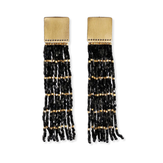 Gold,black fringe earrings