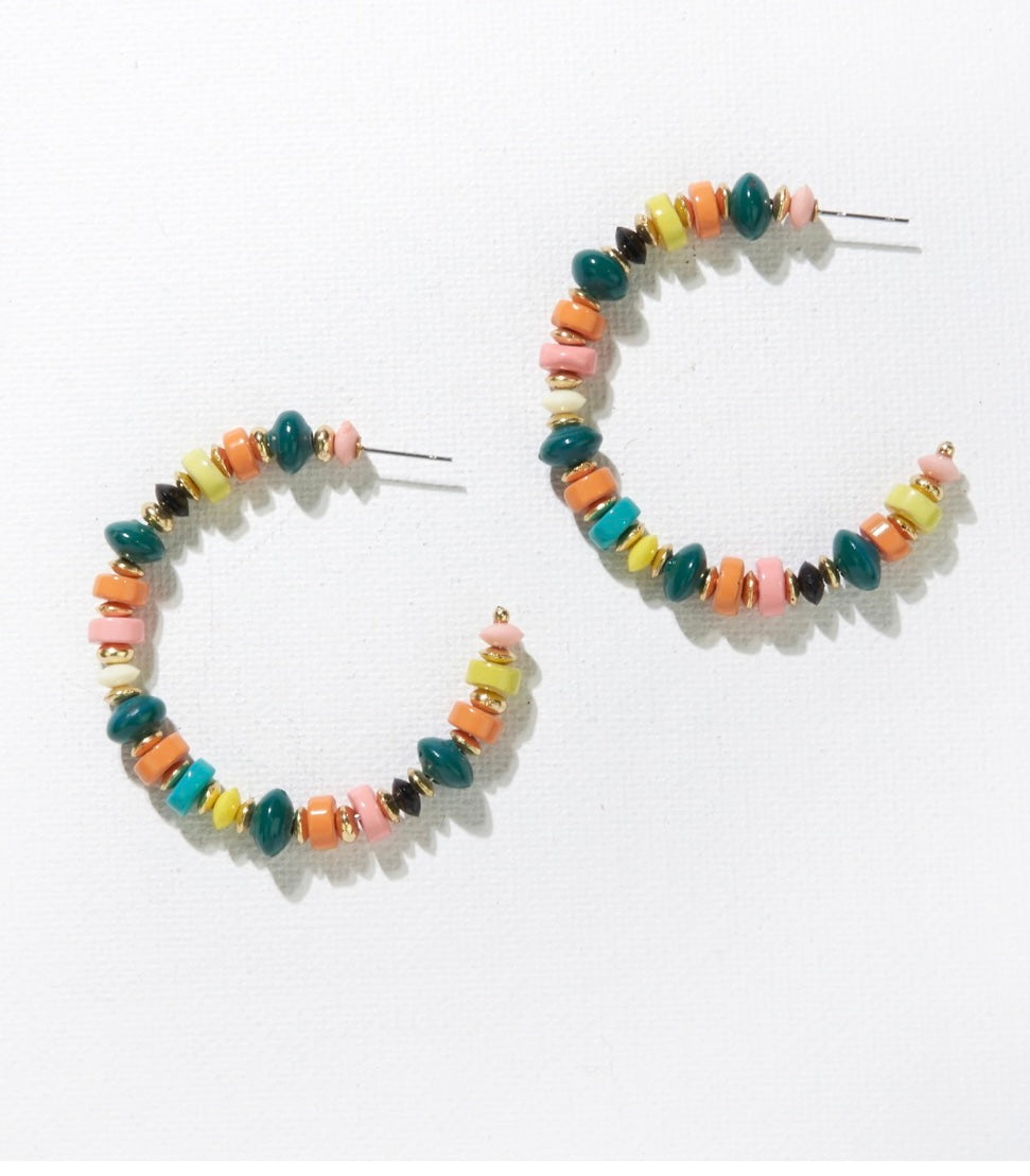 Beaded Hoop Post Earring