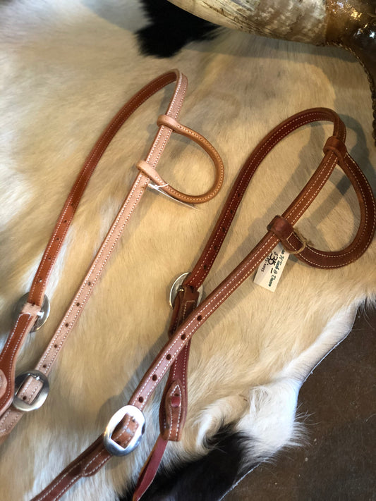 Leather Stitched Headstall Slide Ear