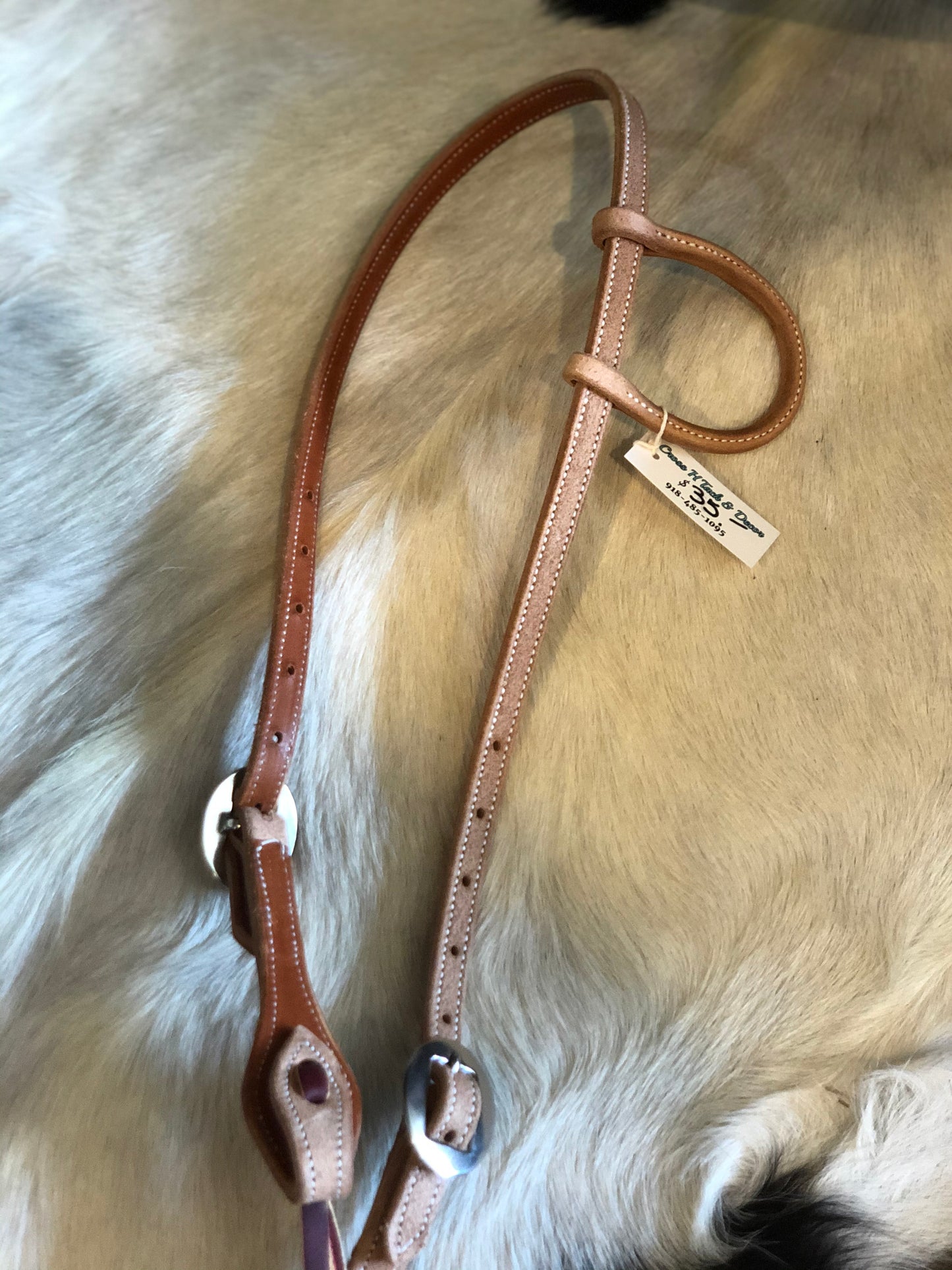Leather Stitched Headstall Slide Ear