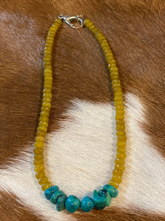 Yellow Bead w/Turquoise Necklace