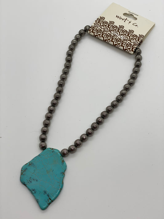 Silver Beaded w/Turquoise Stone Necklace