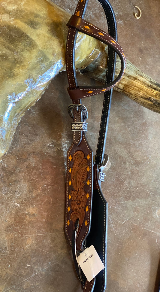 Orange buck stitch Headstall