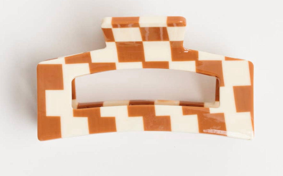 Brown checkered, hair claw clip
