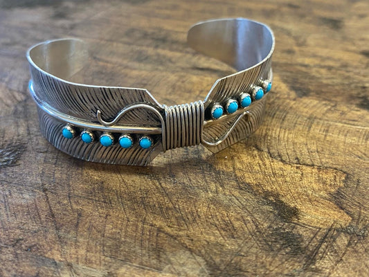 Genuine Turq/Silver Feather Cuff