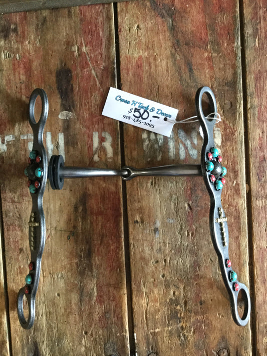Snaffle Long Shank w/Turquoise Stones & Cross