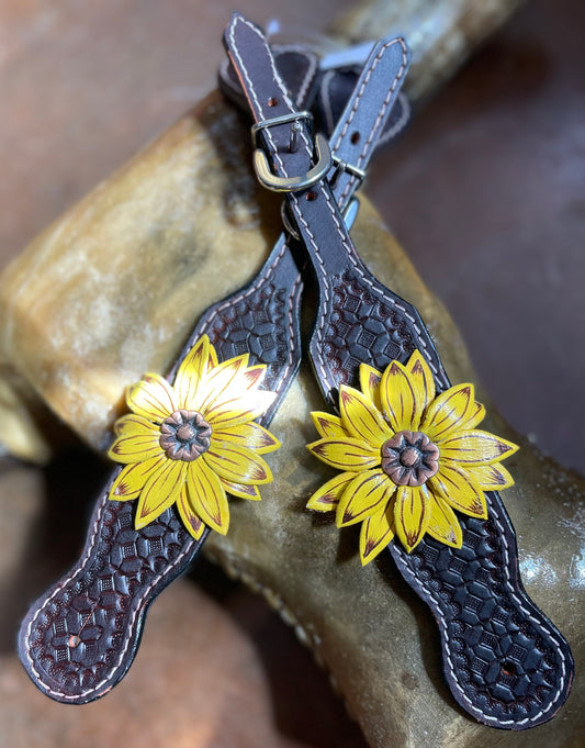 3D Sunflower Tooled Spur Strap