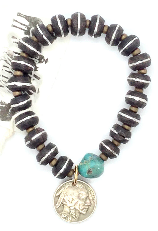 Wood, Silver, Turquoise Stacker Bracelet