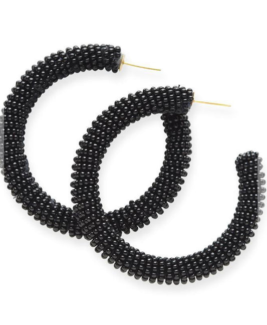 Black Seed Bead Hoop Earrings