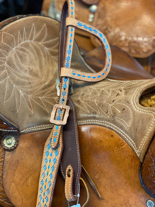 Roughout with turquoise stamping Headstall