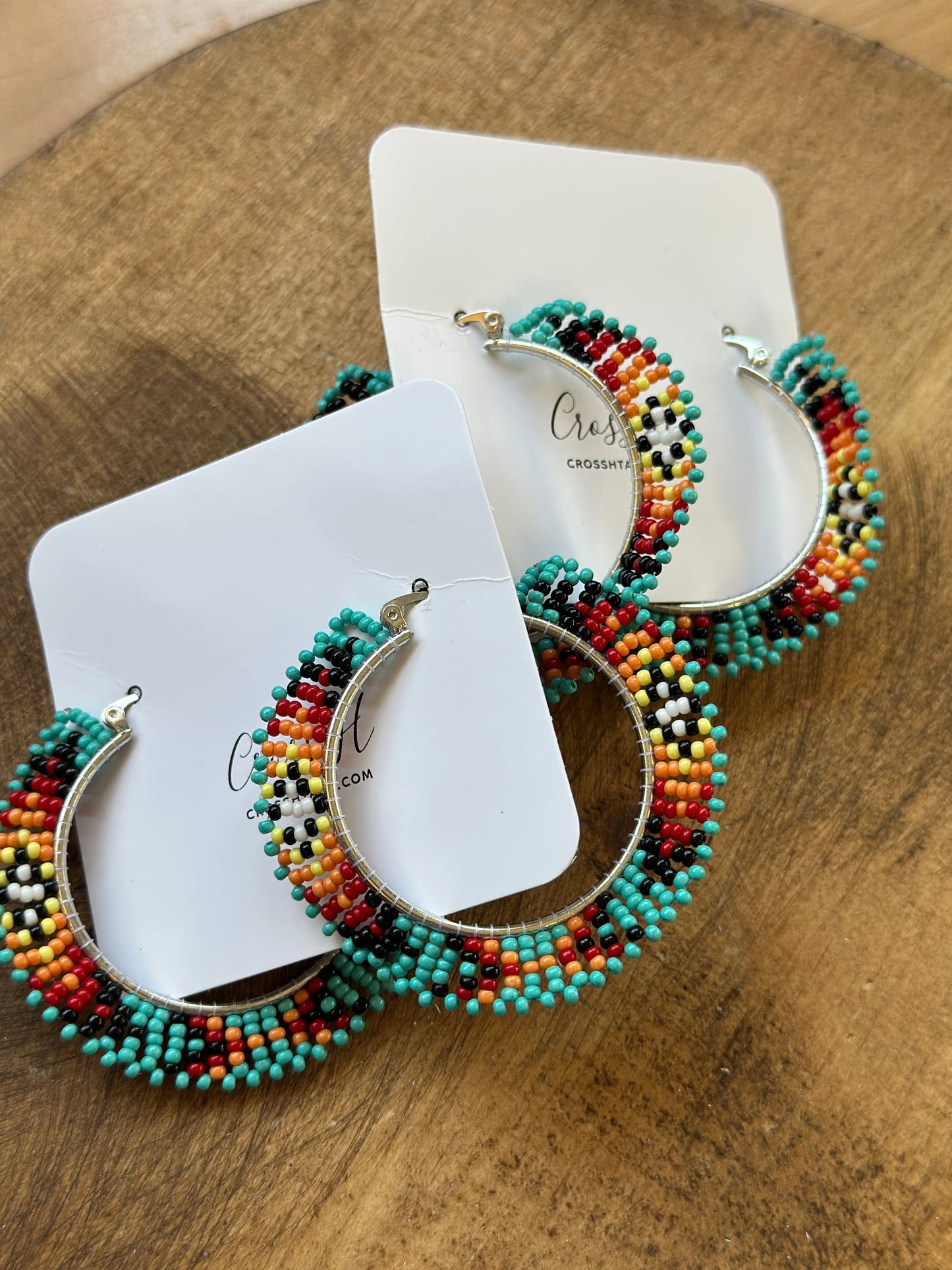 Beaded Aztec hoop earrings