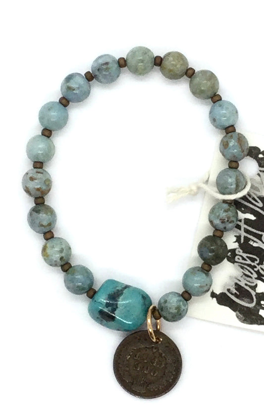 Fired Agate w/Turquoise Stacker Bracelet