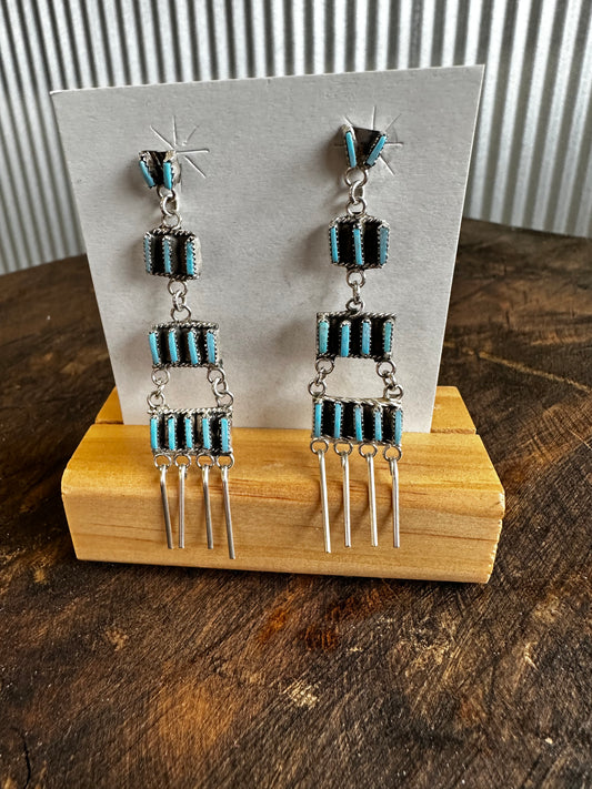 Genuine, fringed turquoise earrings