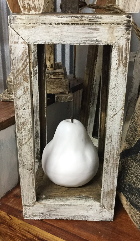 White Distressed Wooden Lantern