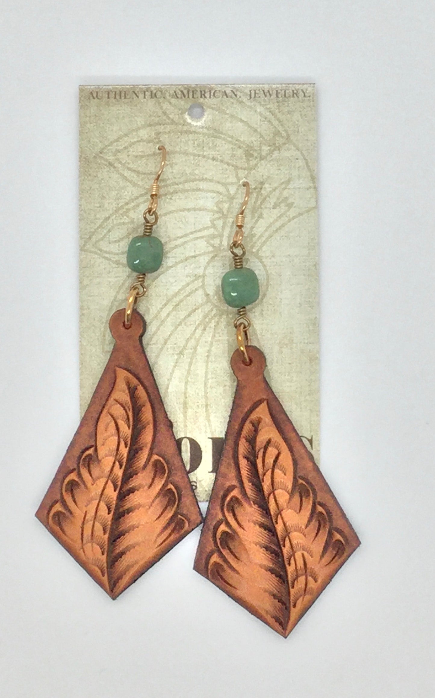 Tooled Leaf Diamond Leather Earring