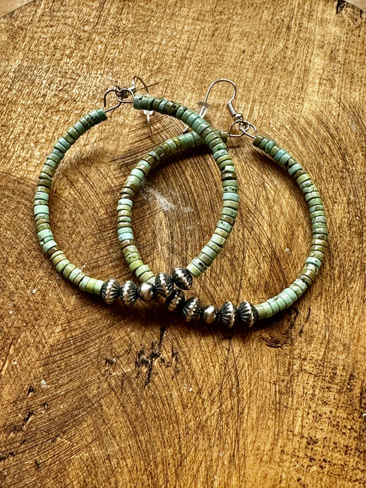 Green turquoise hoop earrings