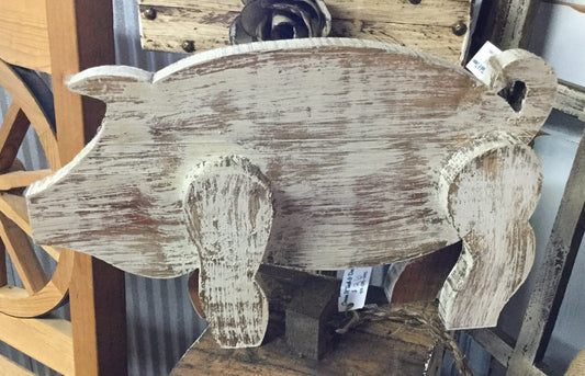 White Distressed Wooden Pig