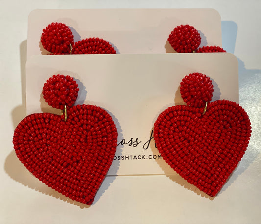 Red beaded heart earrings