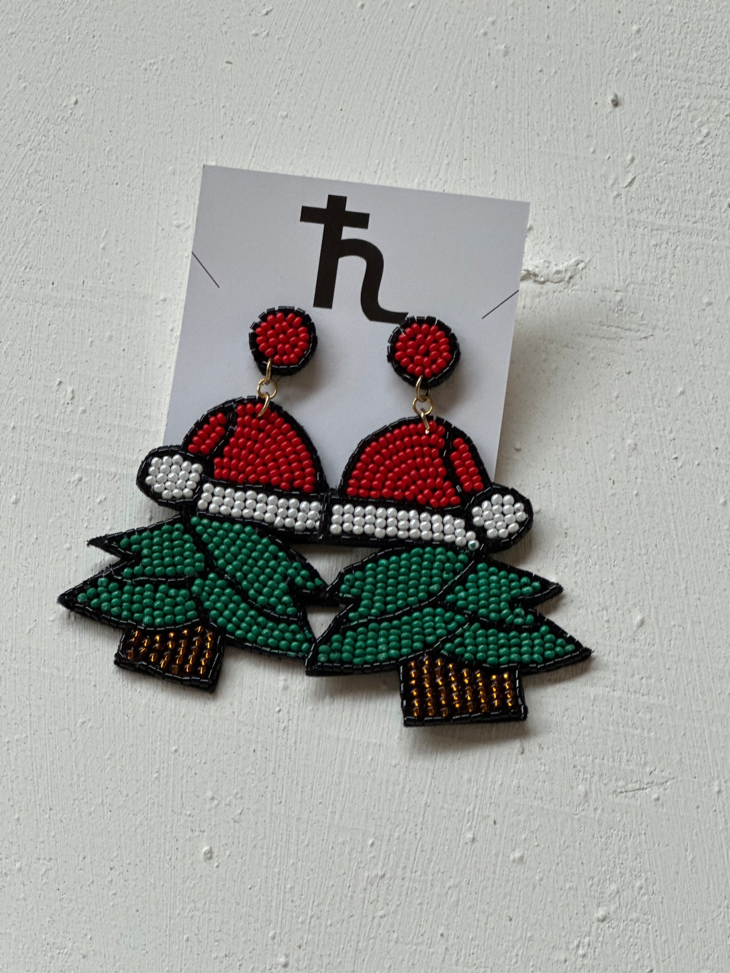 beaded Christmas tree earrings