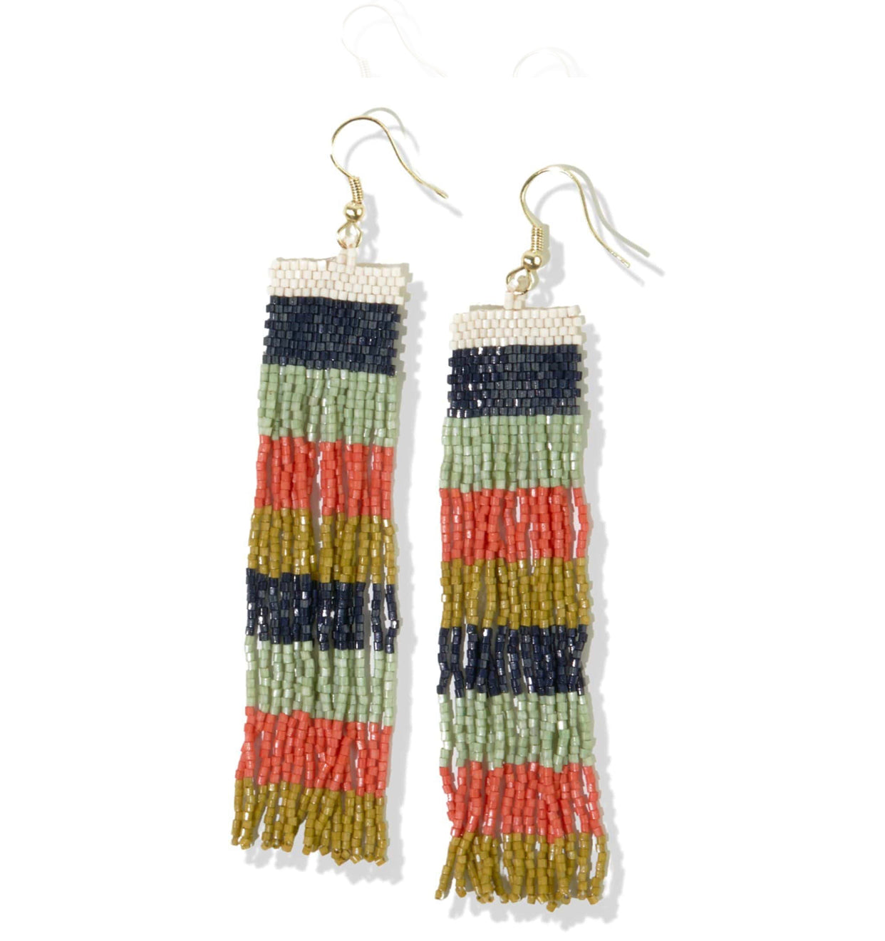 coral dangle, multicolor fringe earrings