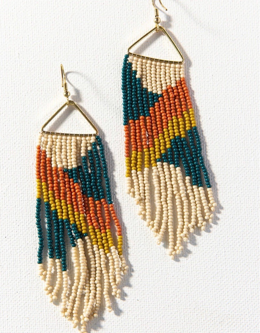 Peacock rust beaded earrings